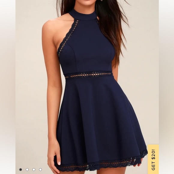 NWT Lulus Reach Out My Hand Navy Skater Lace Dress - Picture 1 of 3